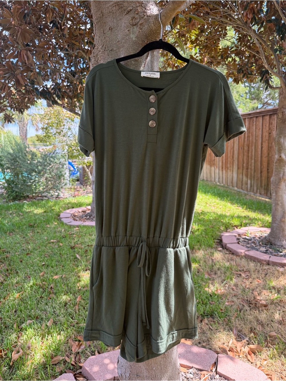 Olive Green Women’s Short Sleeve One-Piece Romper - Size S
Zenana - buttery soft